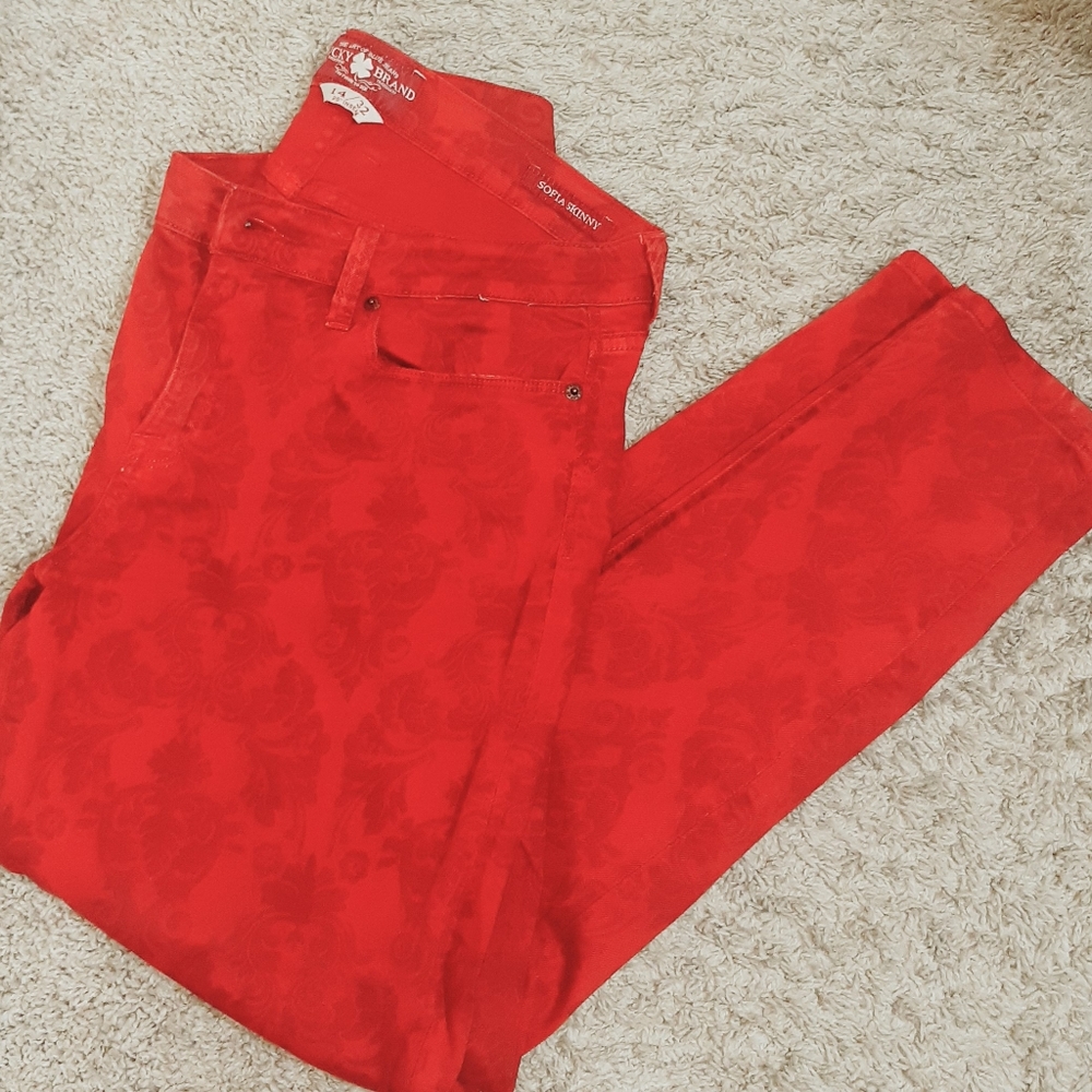 Women red flower pattern Lucky Brand Jeans
